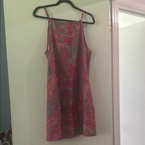 Vibrant Paisley Mini Dress in Pink and Green